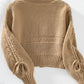 Cable-Knit Tied Open Front Lantern Sleeve Cardigan