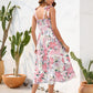 FULL SIZE Smocked Printed Square Neck Midi Dress