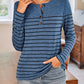 Quarter Button Striped Round Neck Long Sleeve T-Shirt