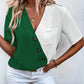 Full Size Decorative Button Surplice Short Sleeve Blouse