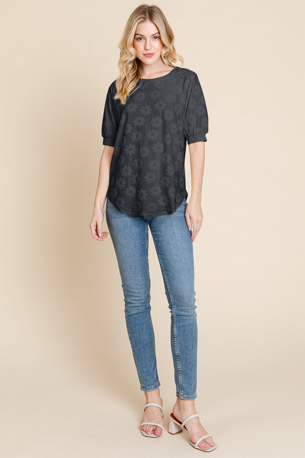 BOMBOM Textured Floral Pattern Top *