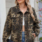 Pocketed Leopard Long Sleeve Denim Jacket