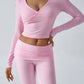 Devine Ruched Long Sleeve Top and Pants Set