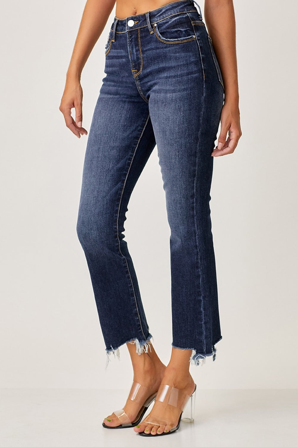 Risen Full Size Frayed Hem Cropped Straight Jeans *