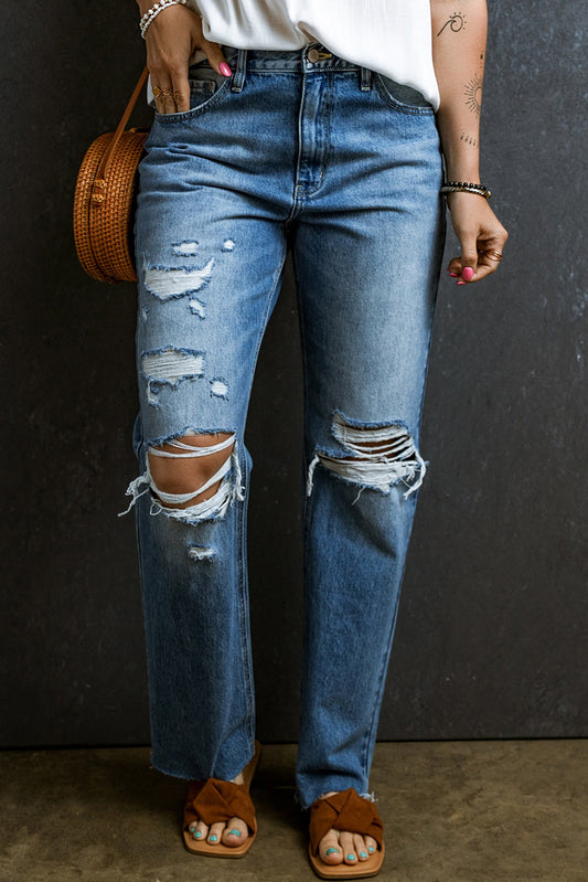 Summer Anastacia Distressed Raw Hem Jeans with Pockets