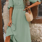 Smocked Quarter Button Short Sleeve Dress