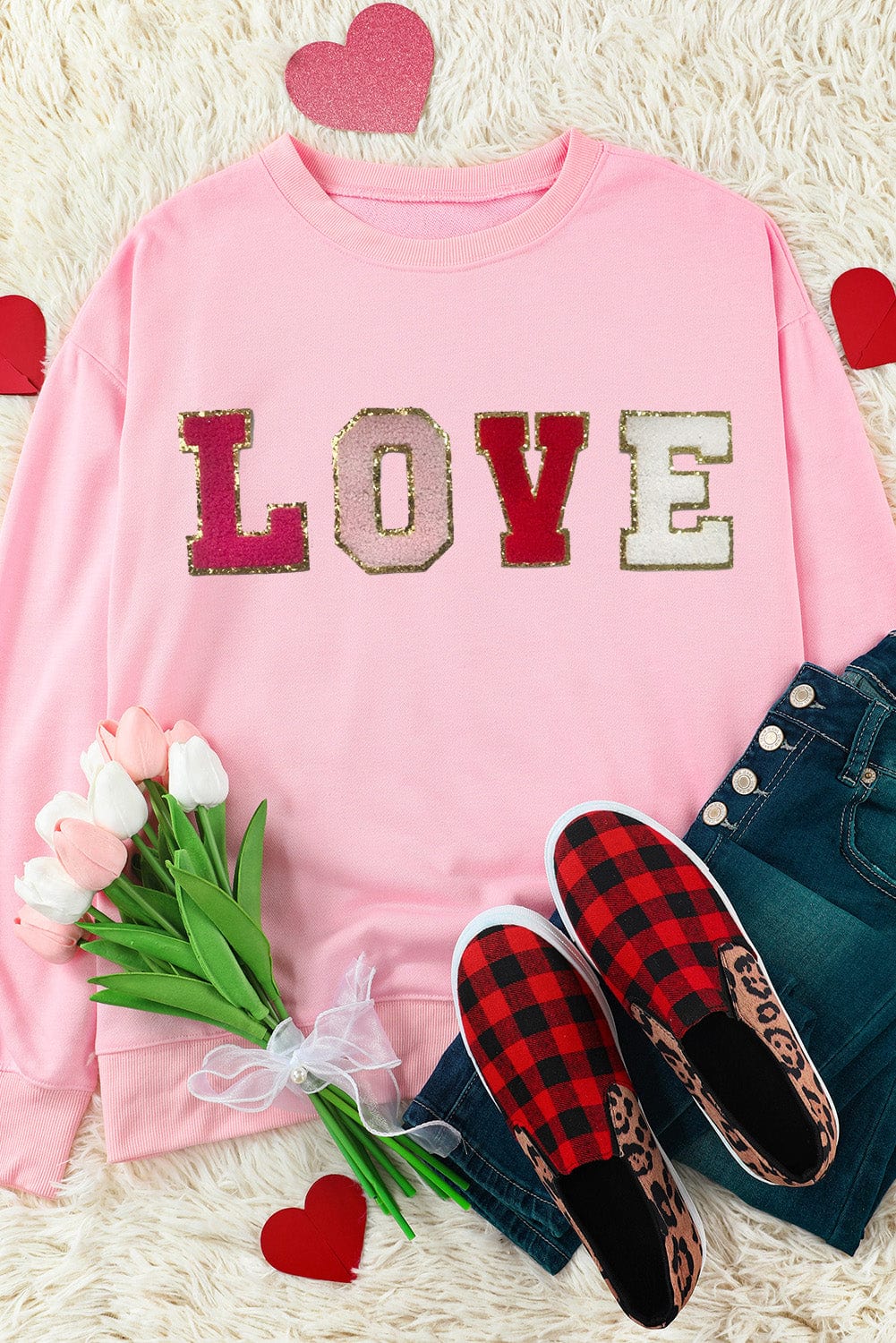 LOVE Patch Round Neck Dropped Shoulder Sweatshirt