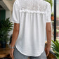 Swiss Dot Tie Neck Short Sleeve Blouse