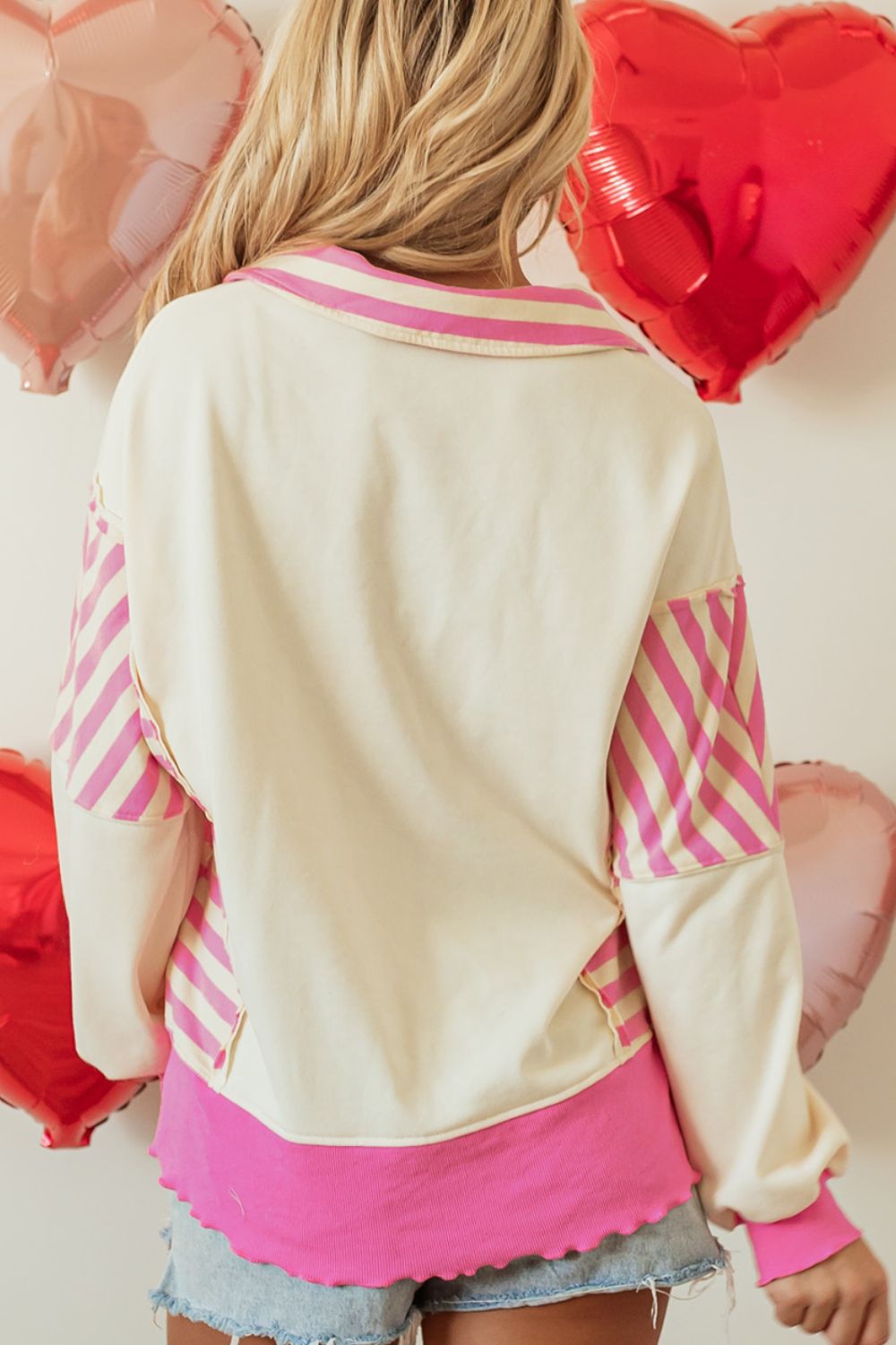 Valentine’s Day Sequin Heart Pattern Pink Long Sleeve Sweatshirt