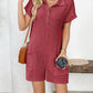Button Detail Collared Neck Short Sleeve Romper