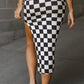 Split Checkered Midi Skirt
