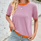 Lovelet Striped Contrast Round Neck Half Sleeve Knit Top