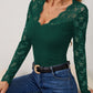 Lace Wavy Hem V-Neck Long Sleeve Top