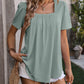 Ruched Square Neck Short Sleeve Blouse