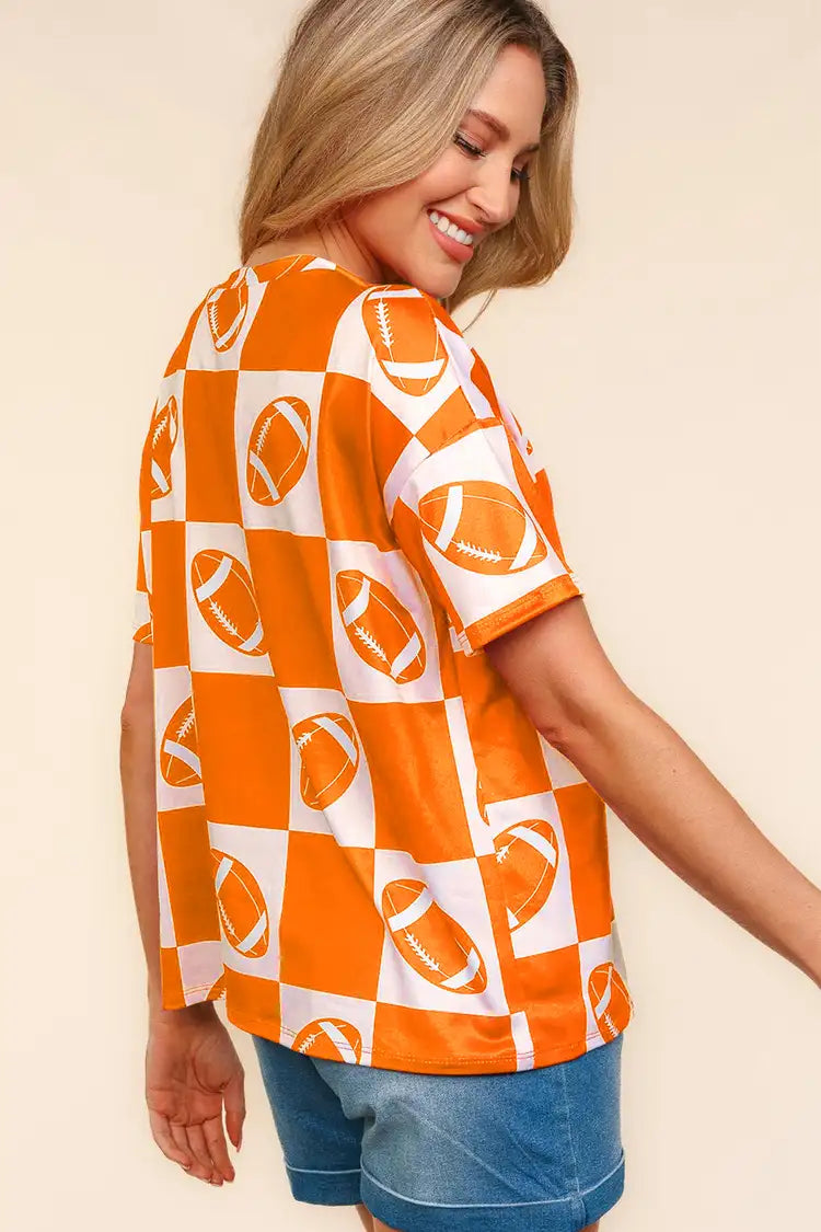 Haptics Football Checkered Print Short Sleeve T-Shirt *