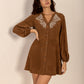 Notched Button Down Long Sleeve Mini Dress