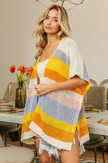 BiBi Openwork Striped Open Front Knit Cardigan - Brand BiBi
