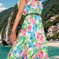 FULL SIZE Ruffled Printed Surplice Cap Sleeve Dress