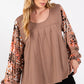 SAGE + FIG Floral Long Sleeve Front Pleated Detail Blouse