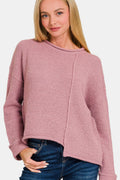 Zenana Asymmetric Hem Drop Shoulder Sweater *