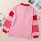 Plus Size Color Block Johnny Collar Long Sleeve Sweatshirt