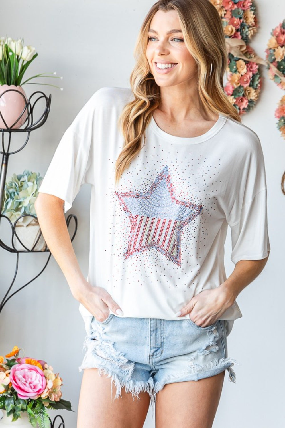 Heimish Full Size Star Patch Short Sleeve T-Shirt *