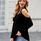 Ribbed Cold Shoulder Long Sleeve Top