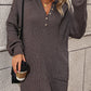 Collared Neck Long Sleeve Sweater Dress with Pockets