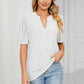 Eyelet Short Puff Sleeve Notched Neck Top