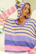 BiBi Striped Color Block  Hooded Knit Top - Brand BiBi