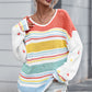 Openwork Striped Round Neck Long Sleeve Sweater