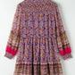 Smocked Floral Turtleneck Long Sleeve Dress