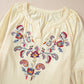 Embroidered Notched Long Sleeve Blouse