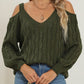 Cable-Knit V-Neck Long Sleeve Sweater