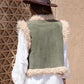 Fuzzy Trim Open Front Vest Coat