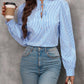 Striped Tie Neck Long Sleeve Blouse