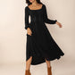Lace-Up Square Neck Long Sleeve Midi Dress