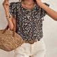 Full Size Ditsy Floral Round Neck Cap Sleeve Top