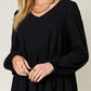 Double Take Full Size V-Neck Balloon Sleeve Tiered Dress