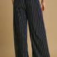 Umgee Full Size Elastic Waist Striped Wide Leg Velvet Pants