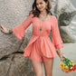 Ruffled V-Neck Long Sleeve Romper
