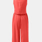 Round Neck Top and Wide Leg Pants Set