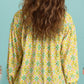 Frill Printed Collared Neck Long Sleeve Blouse