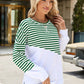 Slit Contrast Striped Long Sleeve Sweatshirt
