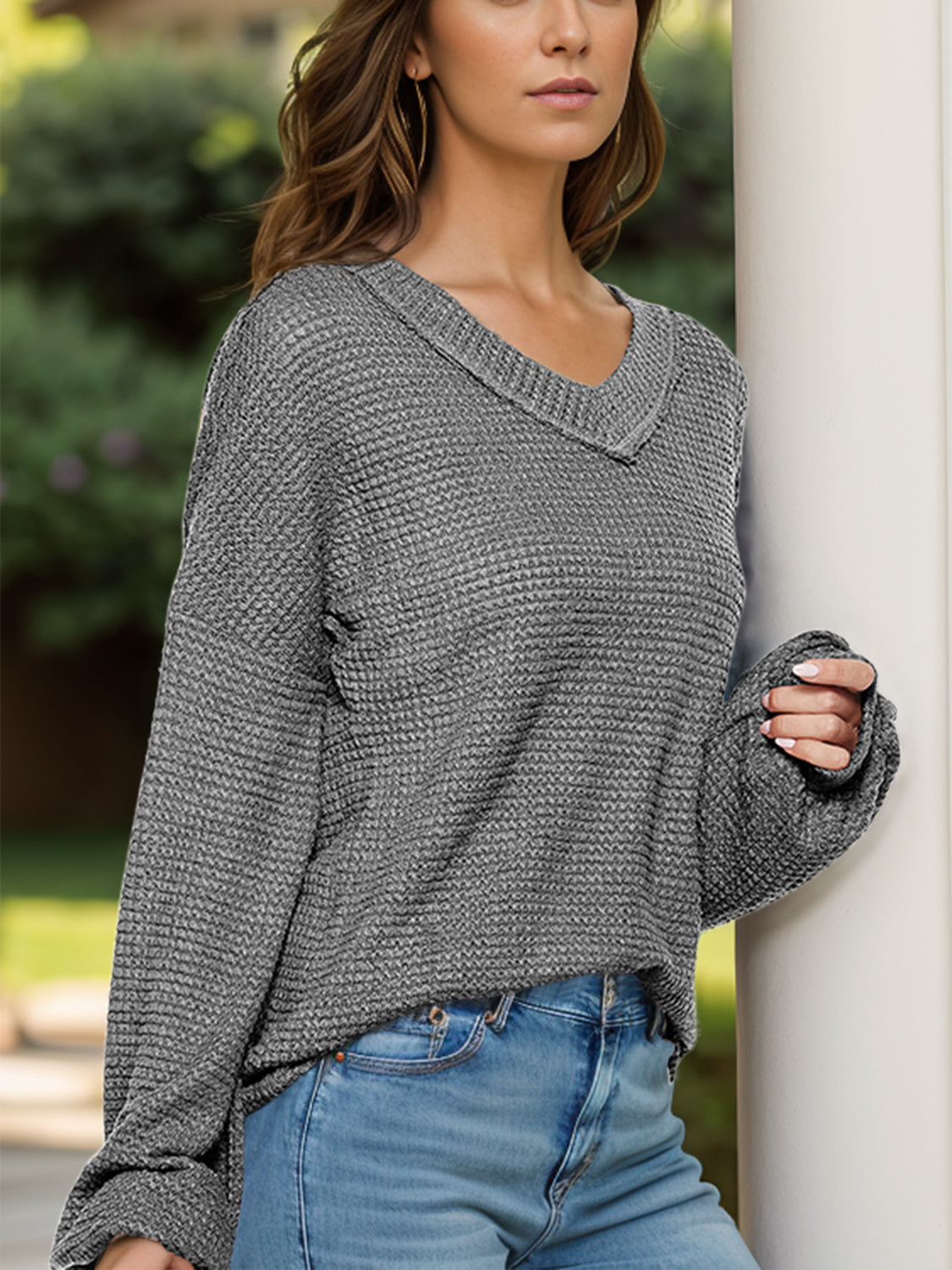 Dropped Shoulder Long Sleeve Knit Top