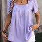 Ruched Square Neck Short Sleeve Blouse