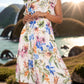 FULL SIZE Ruffled Printed Surplice Cap Sleeve Dress