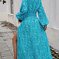 Devine Split Printed Surplice Long Sleeve Midi Dress