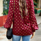 Mock Neck Cutout Lantern Sleeve Blouse