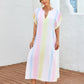 Slit Striped Notched Short Sleeve Cover Up
